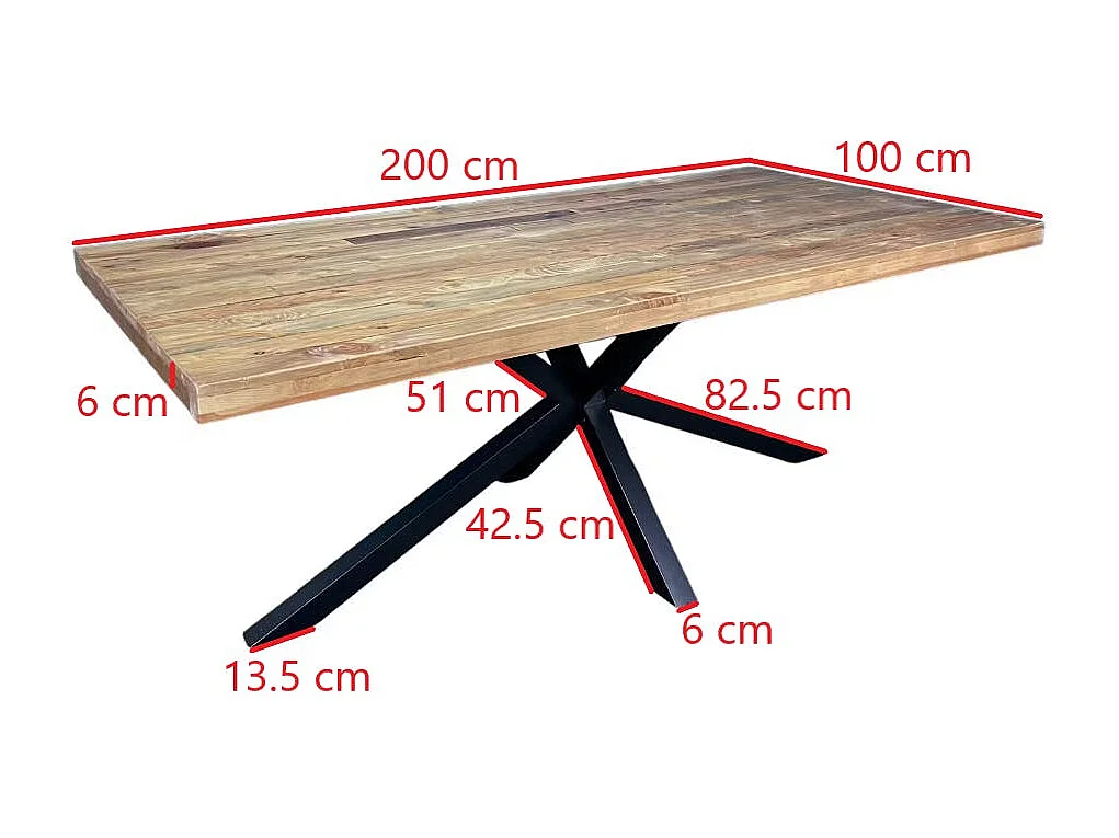 Table pied central en bois recyclé 200 cm CANBERRA