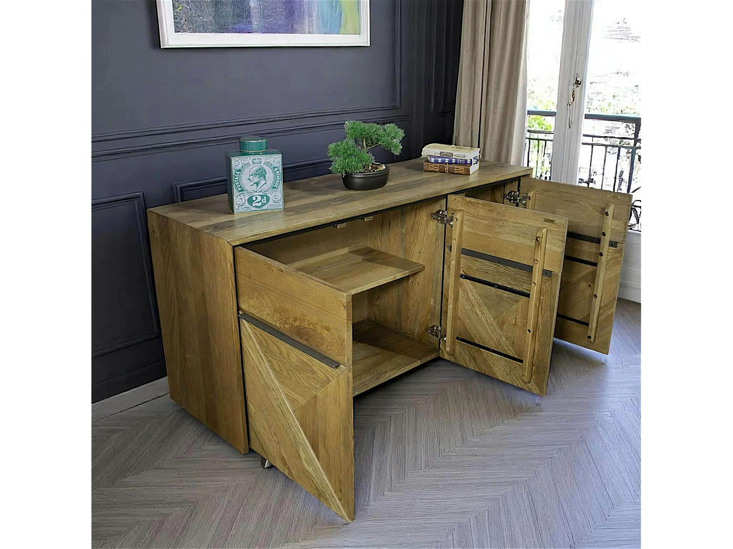 Buffet moderne en chêne 3 portes MANHATTAN