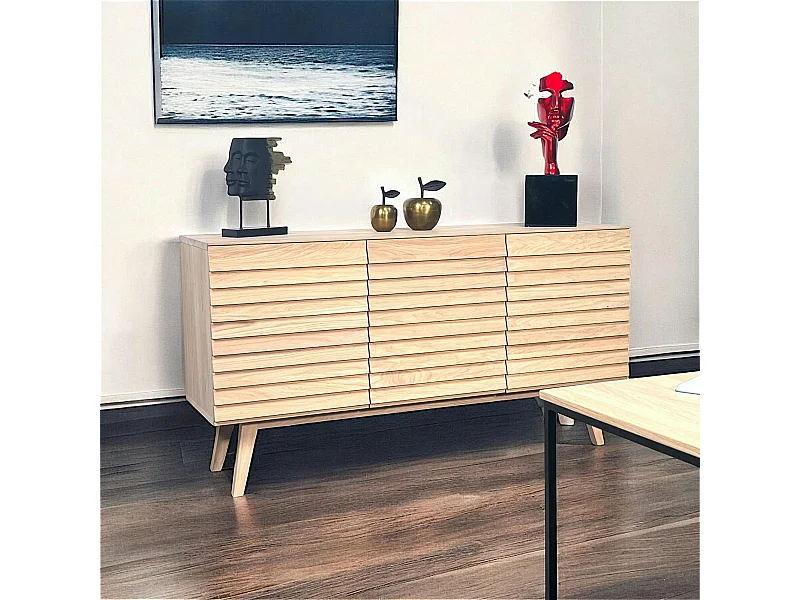 Buffet moderne en bois de chêne blanc (3 portes) COLOGNE