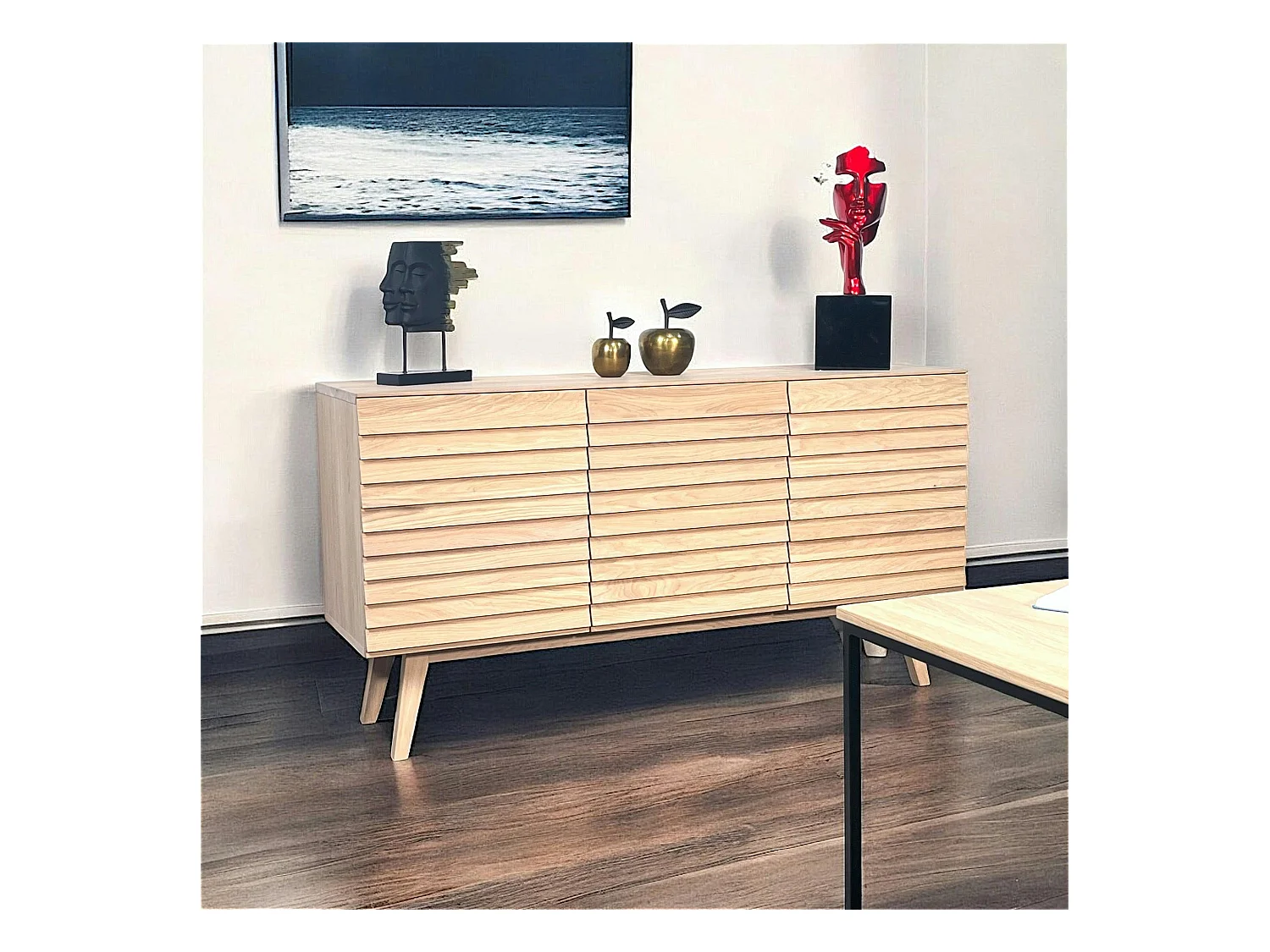 Buffet moderne en bois de chêne blanc (3 portes) COLOGNE