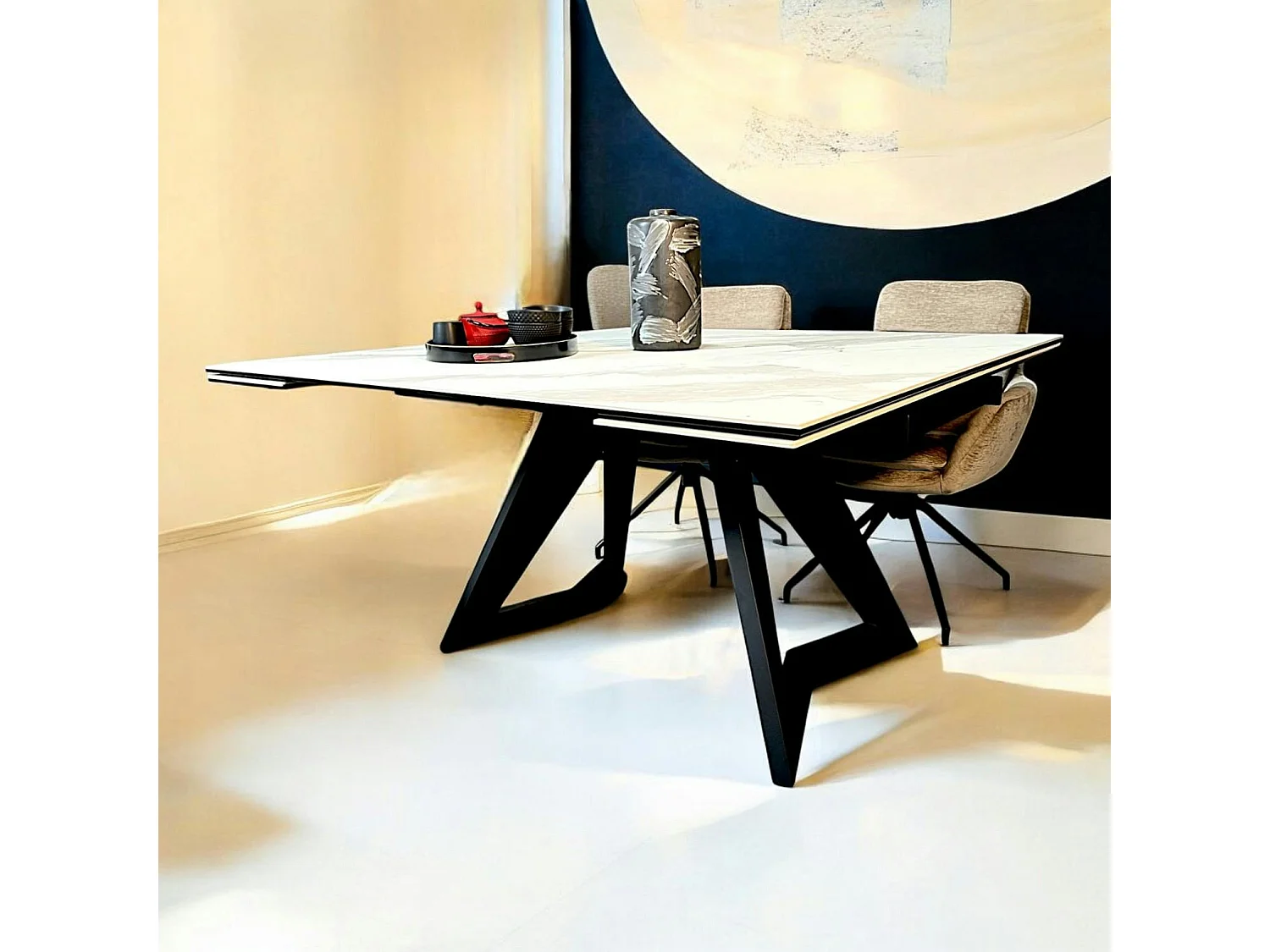 Table carrée extensible en céramique marbrée blanche 140-200 cm LOMBARDIE