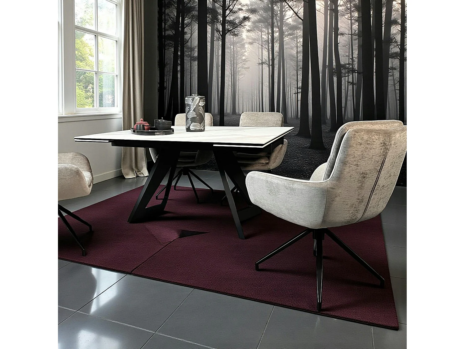 Table carrée extensible en céramique marbrée blanche 140-200 cm LOMBARDIE
