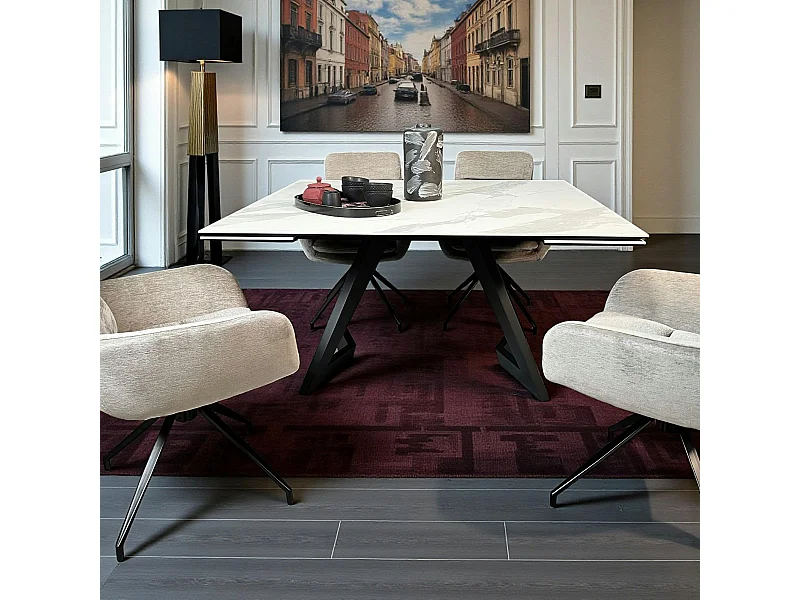 Table carrée extensible en céramique marbrée blanche 140-200 cm LOMBARDIE