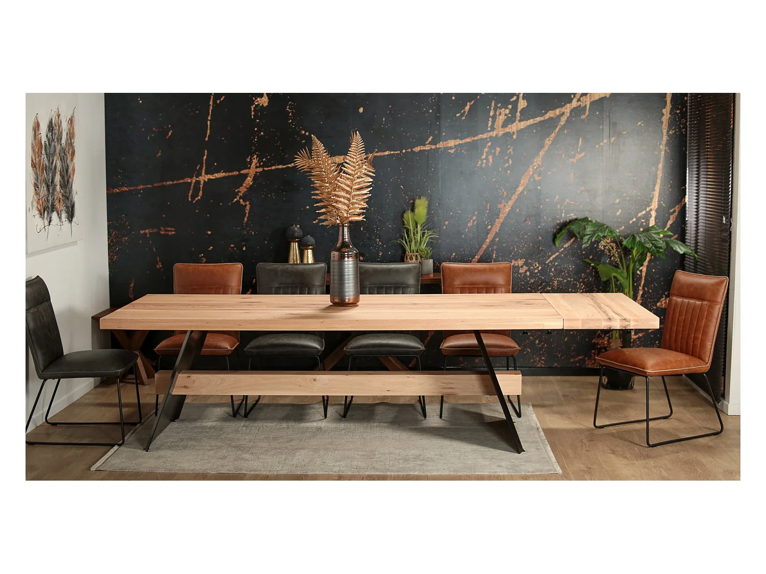 Rallonge pour table rectangulaire en chêne blanc avec poutre centrale 240 cm CORNWALL (50 cm)