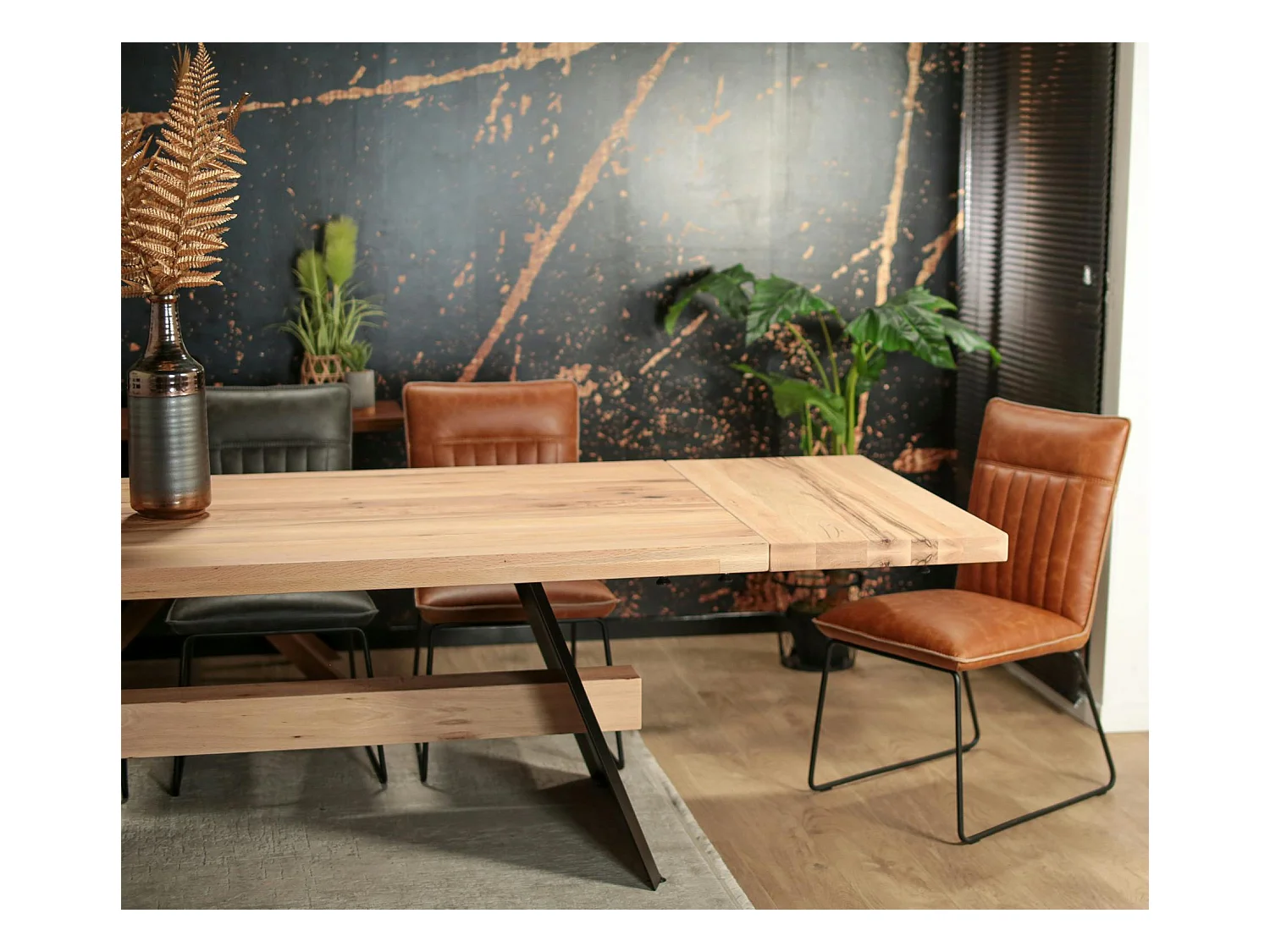 Rallonge pour table rectangulaire en chêne blanc avec poutre centrale 240 cm CORNWALL (50 cm)