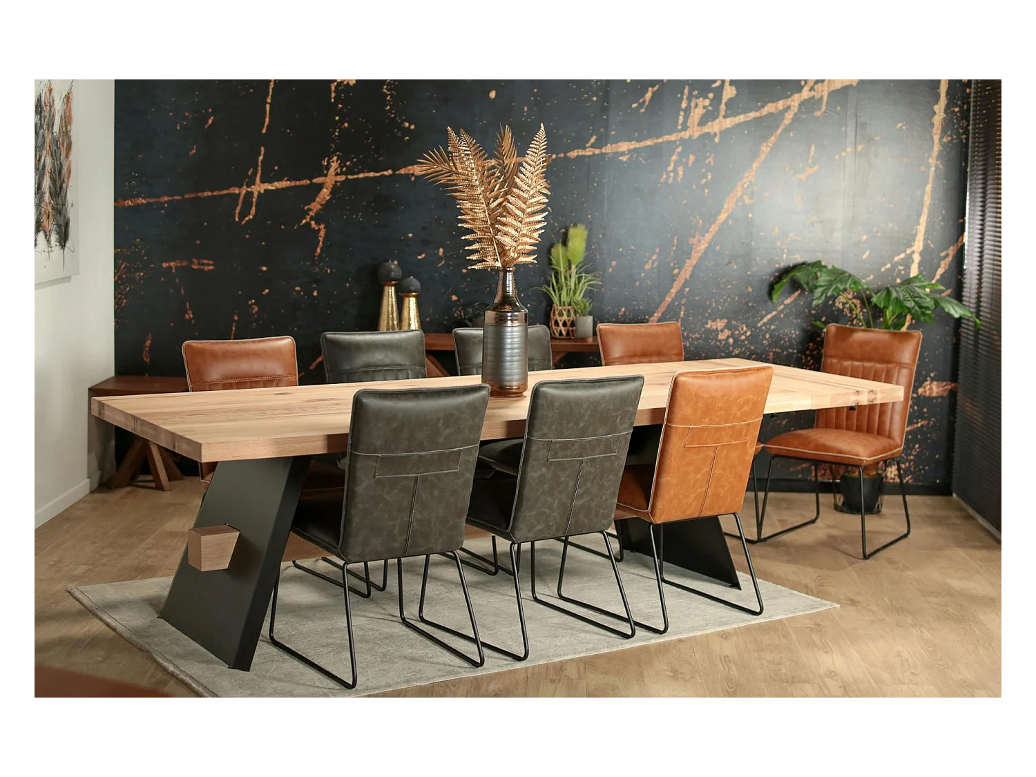 Rallonge pour table rectangulaire en chêne blanc avec poutre centrale 240 cm CORNWALL (50 cm)