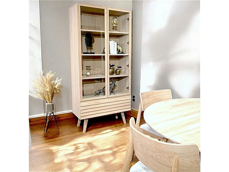 Bibliothèque vitrine en bois de chêne blanc COLOGNE