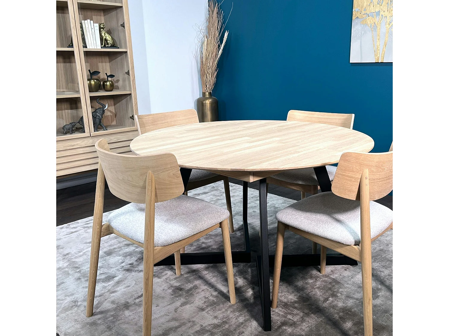 Bibliothèque vitrine en bois de chêne blanc COLOGNE