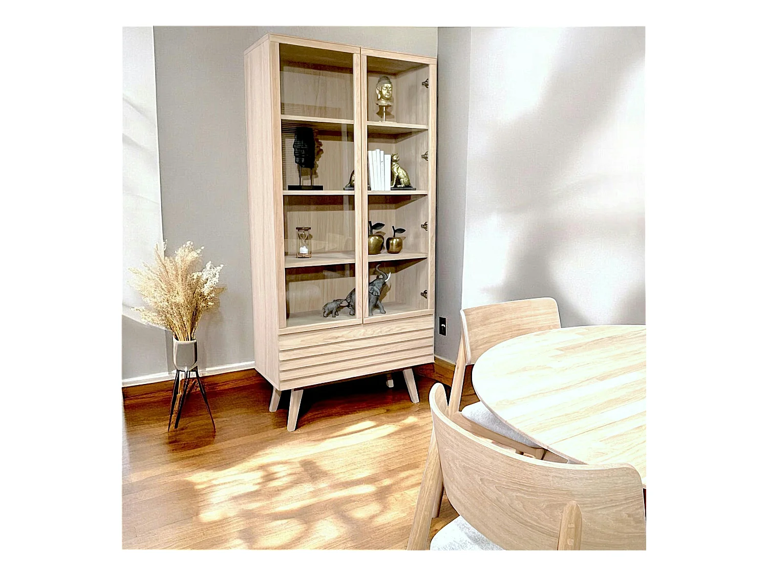 Bibliothèque vitrine en bois de chêne blanc COLOGNE