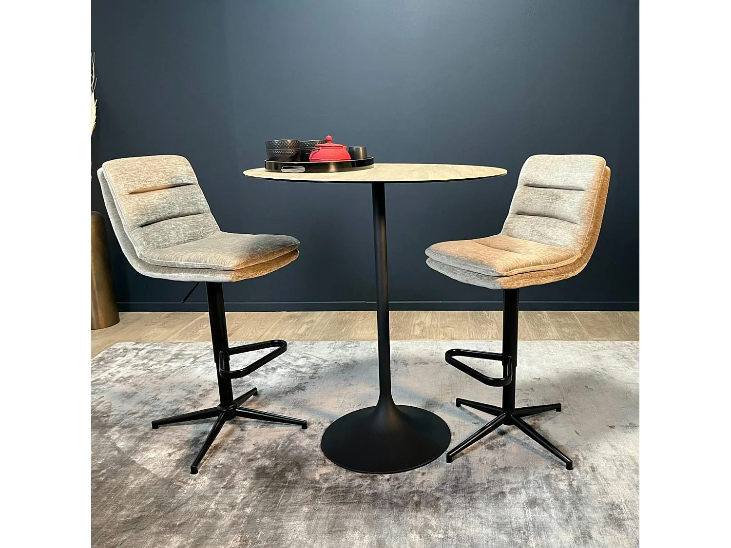 Table haute bistrot en céramique aspect bois D 90 cm LOMBARDIE