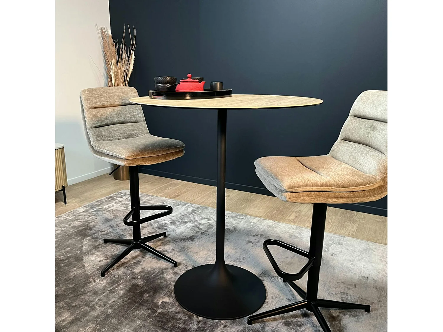 Table haute bistrot en céramique aspect bois D 90 cm LOMBARDIE