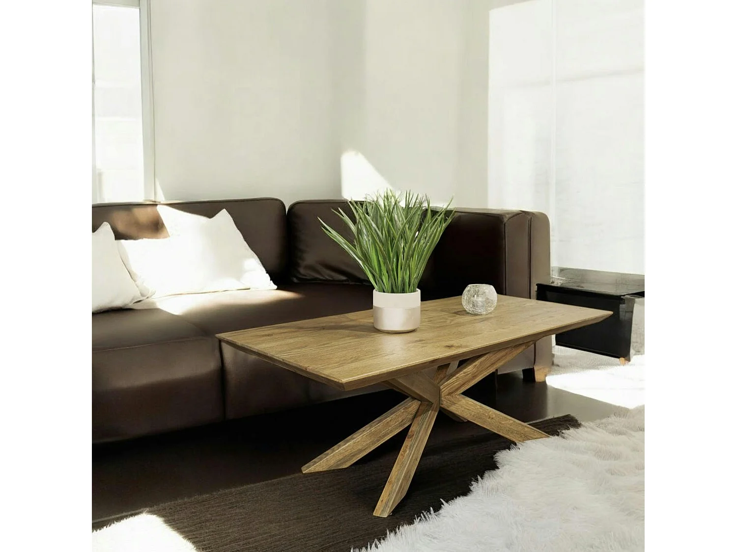 Table basse moderne en chêne 120 cm MANHATTAN