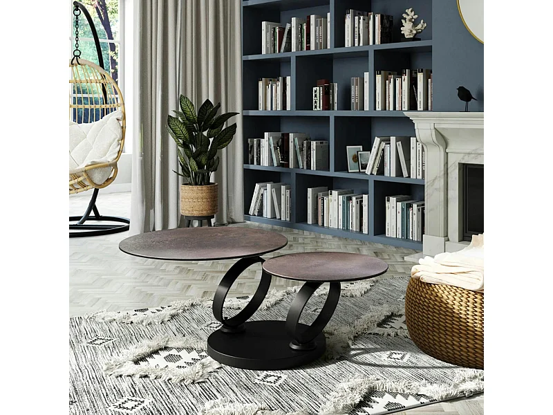 Table basse pivotante en céramique bronze LOMBARDIE