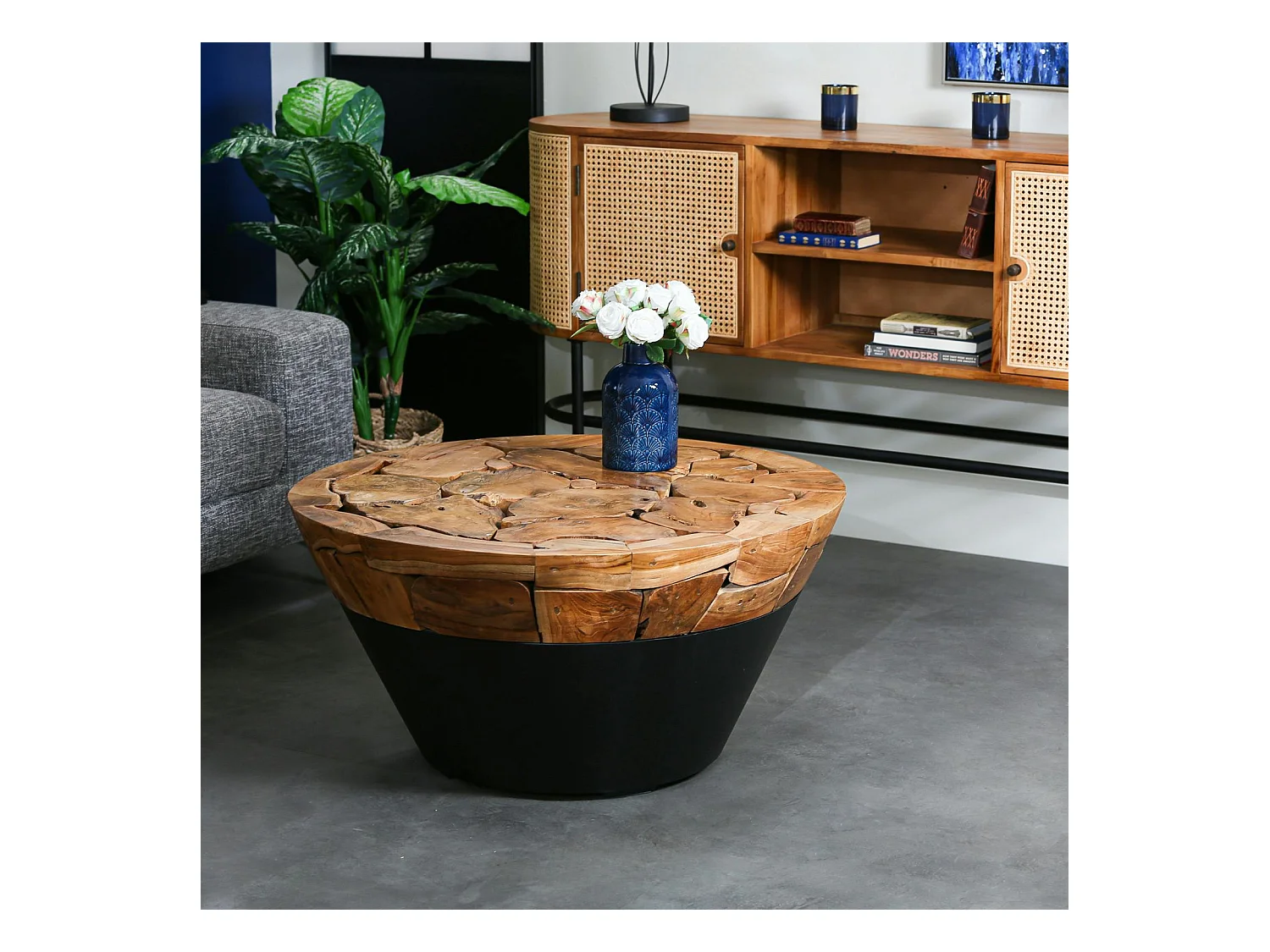 Table basse ronde racine de teck métal CANADA