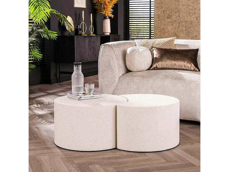 Table basse blanche en marbre composite forme lune (lot de 2) TAJ