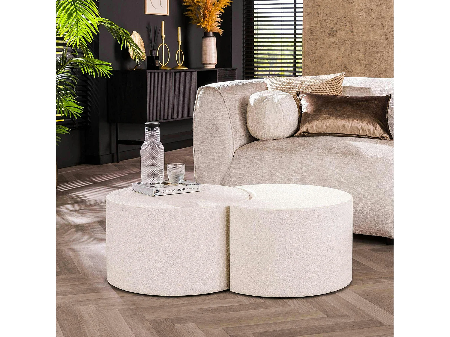 Table basse blanche en marbre composite forme lune (lot de 2) TAJ