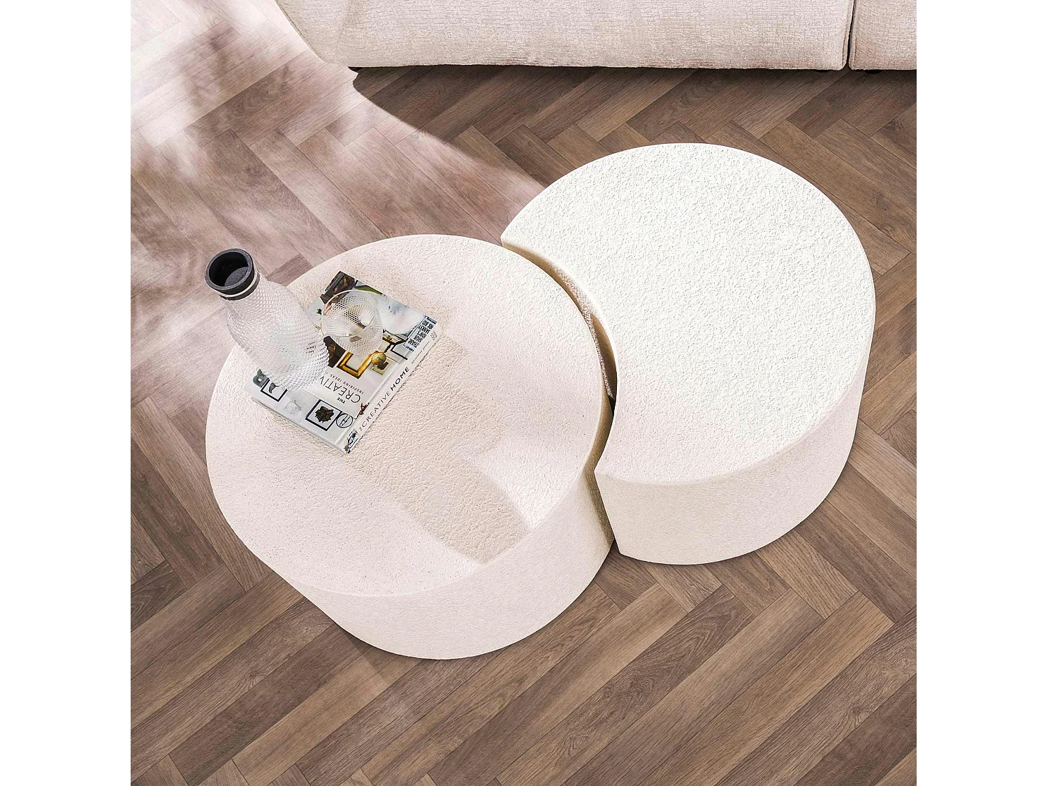 Table basse blanche en marbre composite forme lune (lot de 2) TAJ