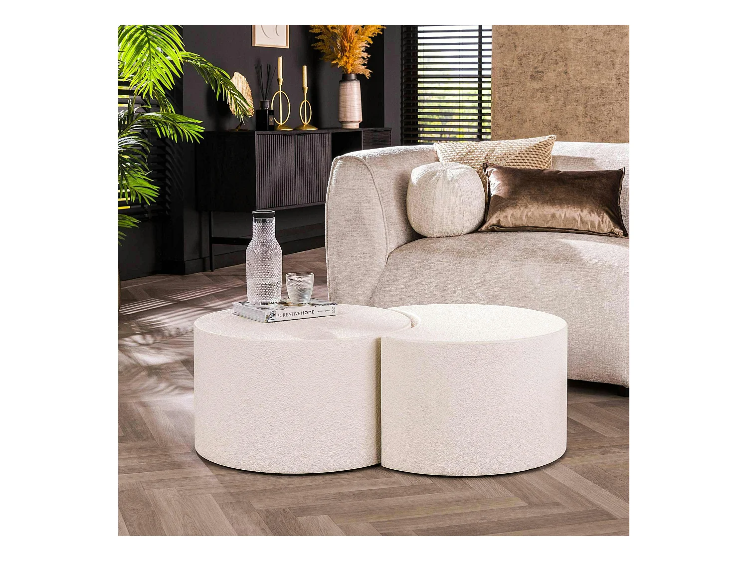 Table basse blanche en marbre composite forme lune (lot de 2) TAJ