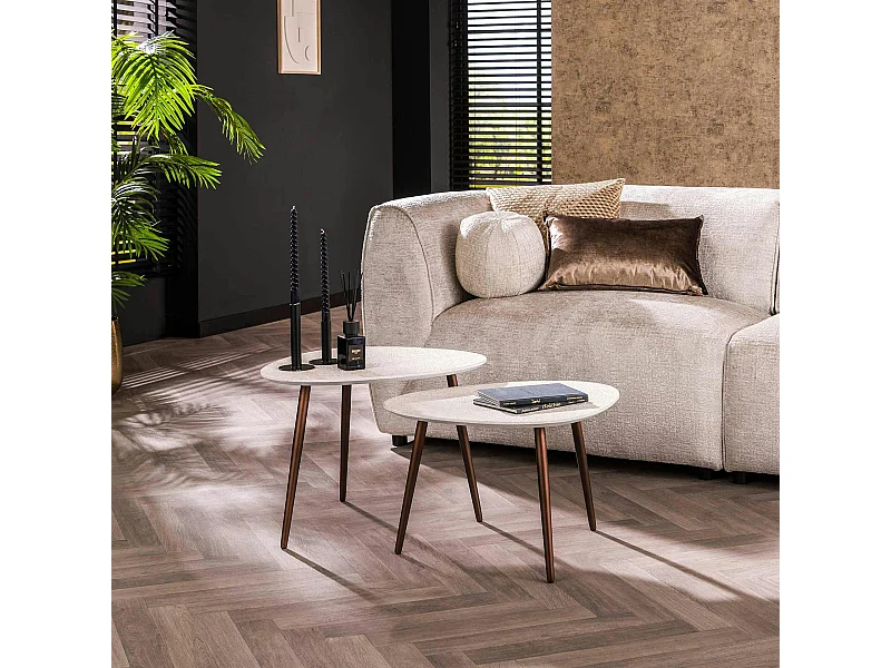 Table d'appoint blanche en marbre composite forme triangle (lot de 2) TAJ