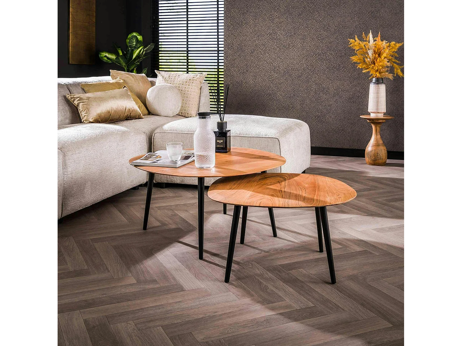 Table basse en bois d'acacia forme galet (lot de 2) MELBOURNE