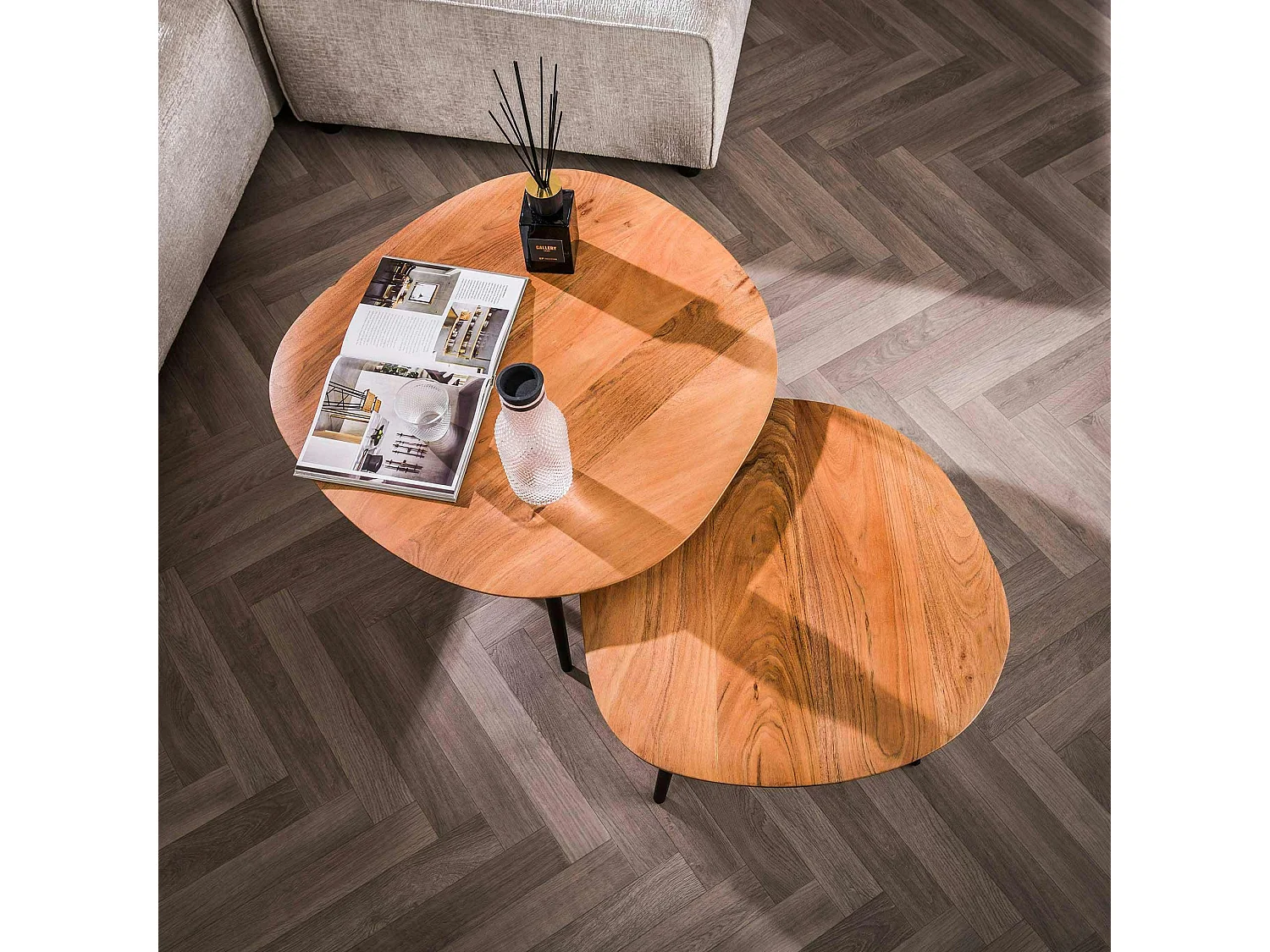 Table basse en bois d'acacia forme galet (lot de 2) MELBOURNE