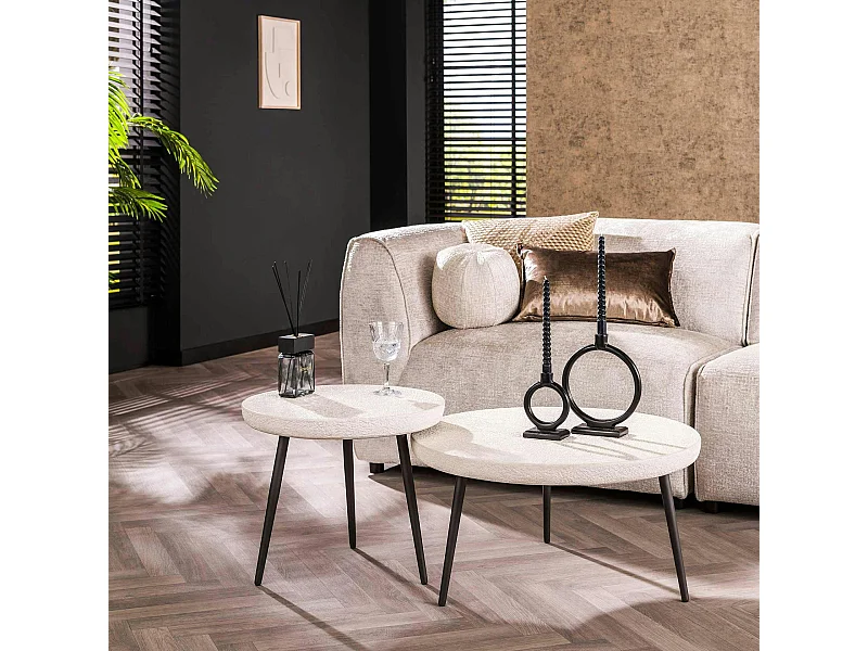 Table de salon blanche en marbre composite forme ronde (lot de 2) TAJ