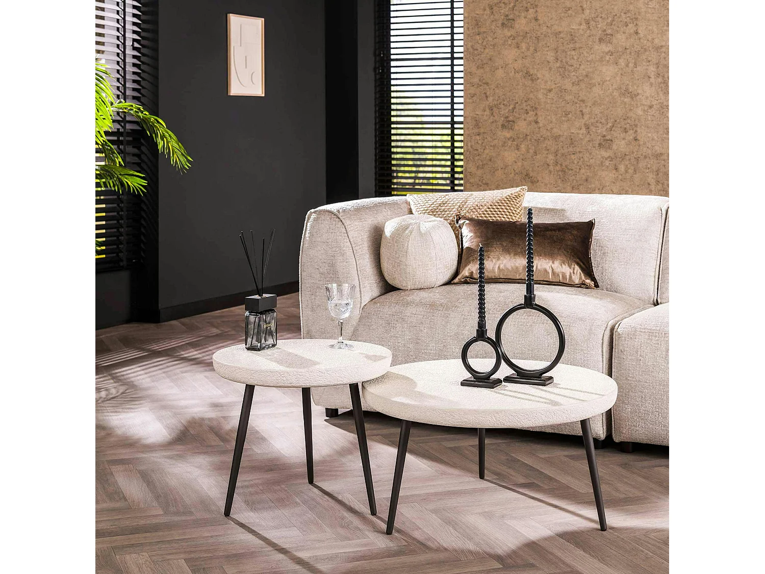 Table de salon blanche en marbre composite forme ronde (lot de 2) TAJ