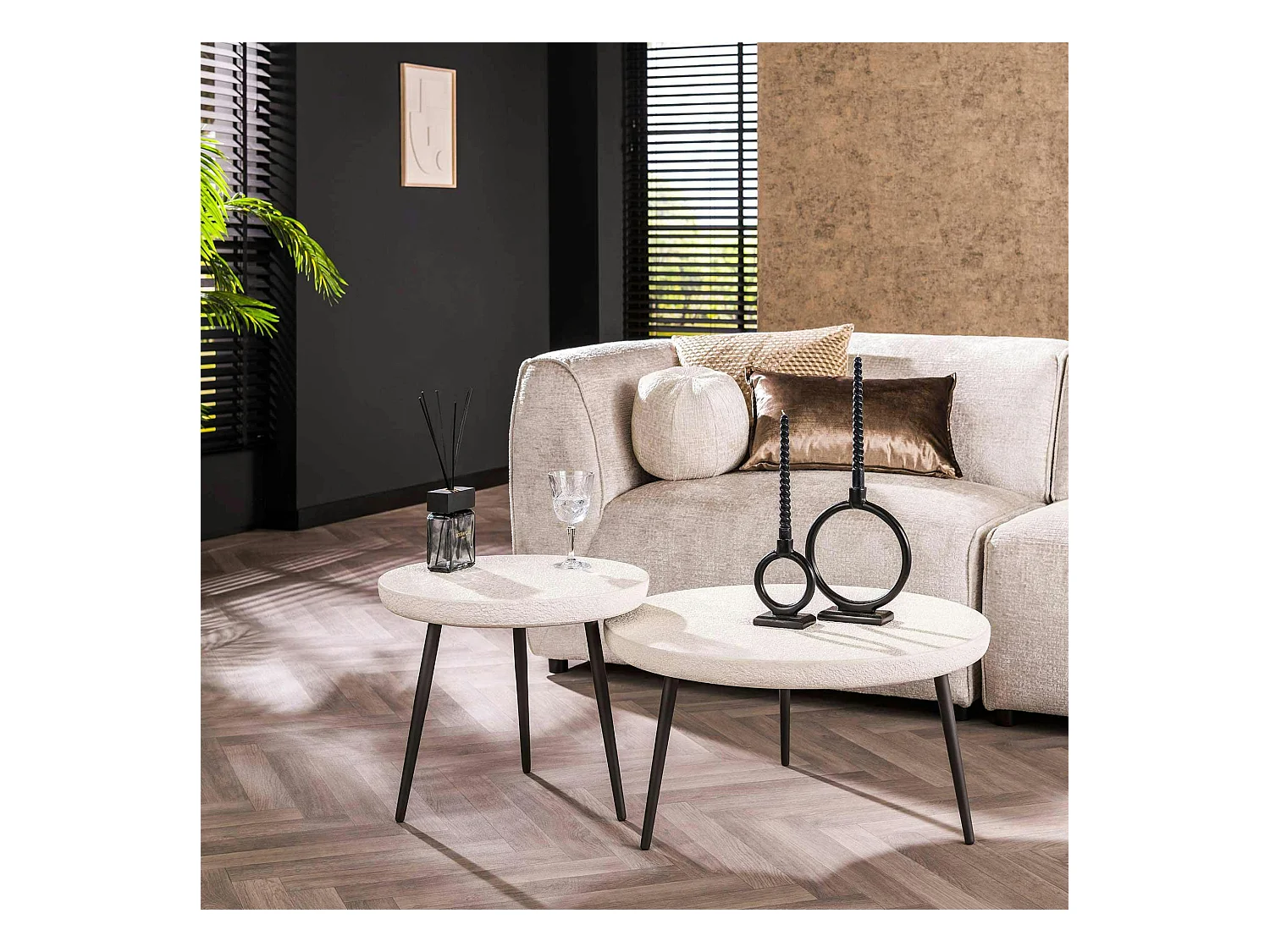 Table de salon blanche en marbre composite forme ronde (lot de 2) TAJ