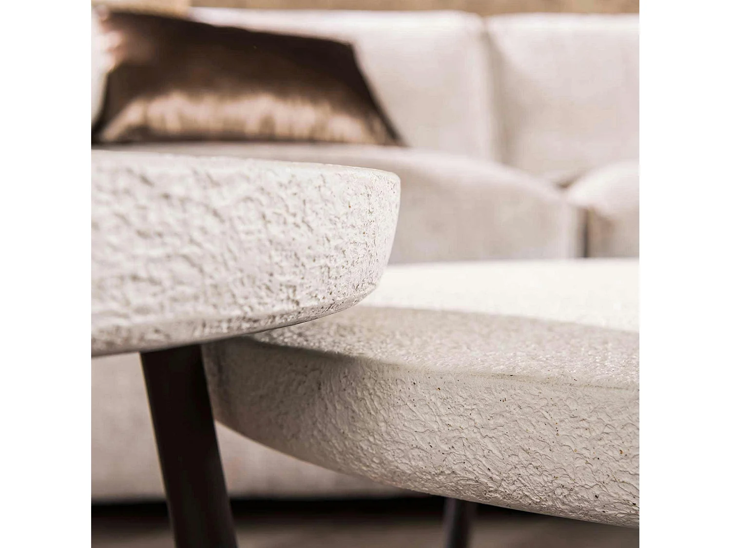 Table de salon blanche en marbre composite forme ronde (lot de 2) TAJ