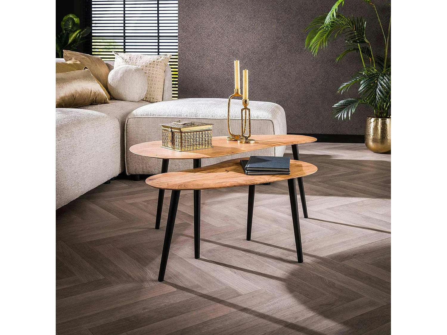 Table basse  en bois d'acacia forme haricot (lot de 2) MELBOURNE