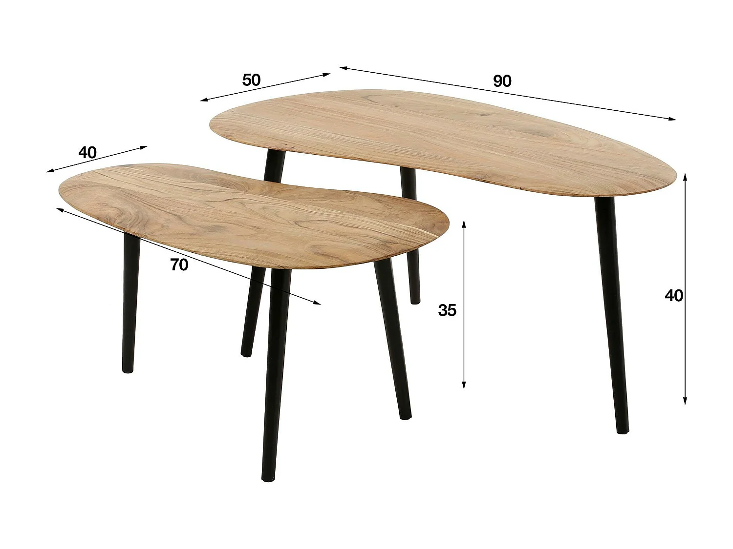 Table basse  en bois d'acacia forme haricot (lot de 2) MELBOURNE