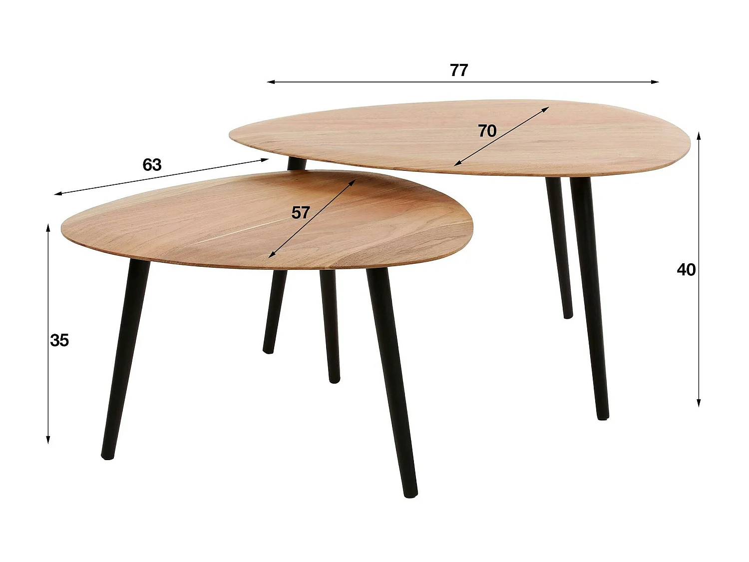 Table basse en bois massif forme triangle (lot de 2) MELBOURNE