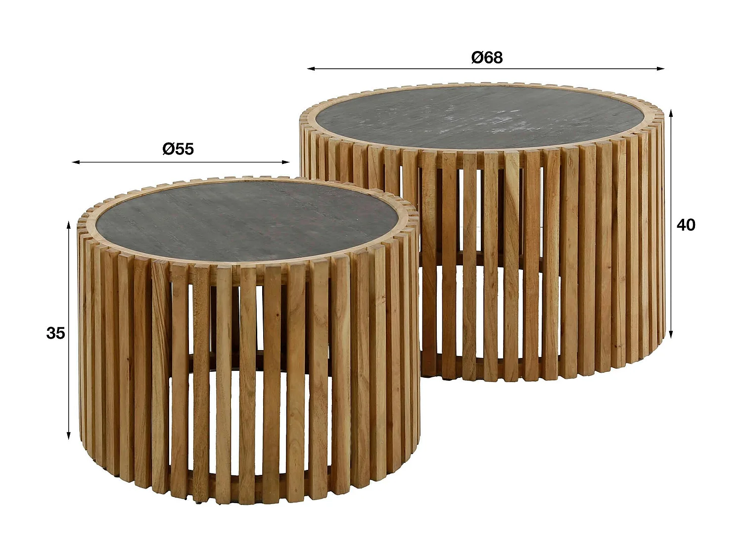Table basse ronde bois d'acacia et ardoise (lot de 2) MELBOURNE