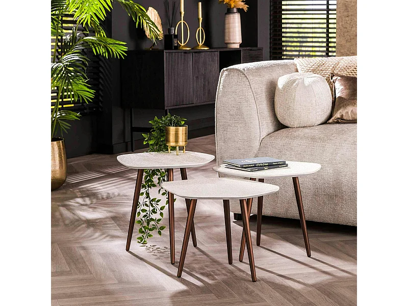 Table d'appoint blanche en marbre composite forme galet (lot de 3) TAJ