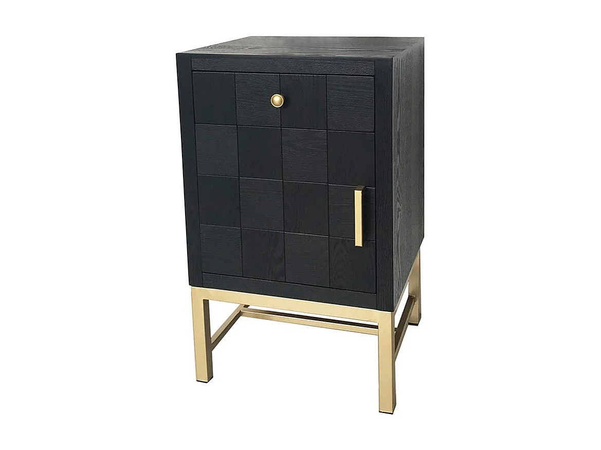 Petit meuble de rangement noir motif damier LEOPOLD