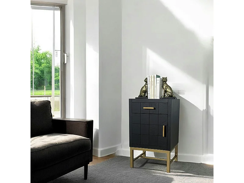 Petit meuble de rangement noir motif damier LEOPOLD