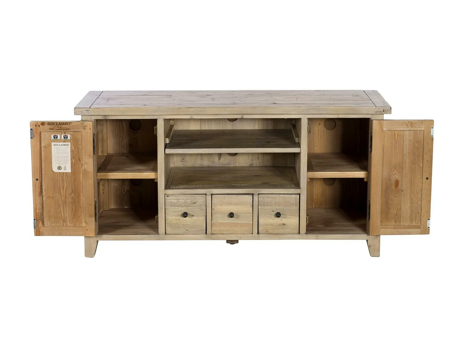 Meuble tv avec rangement bois recyclé clair SALERNE