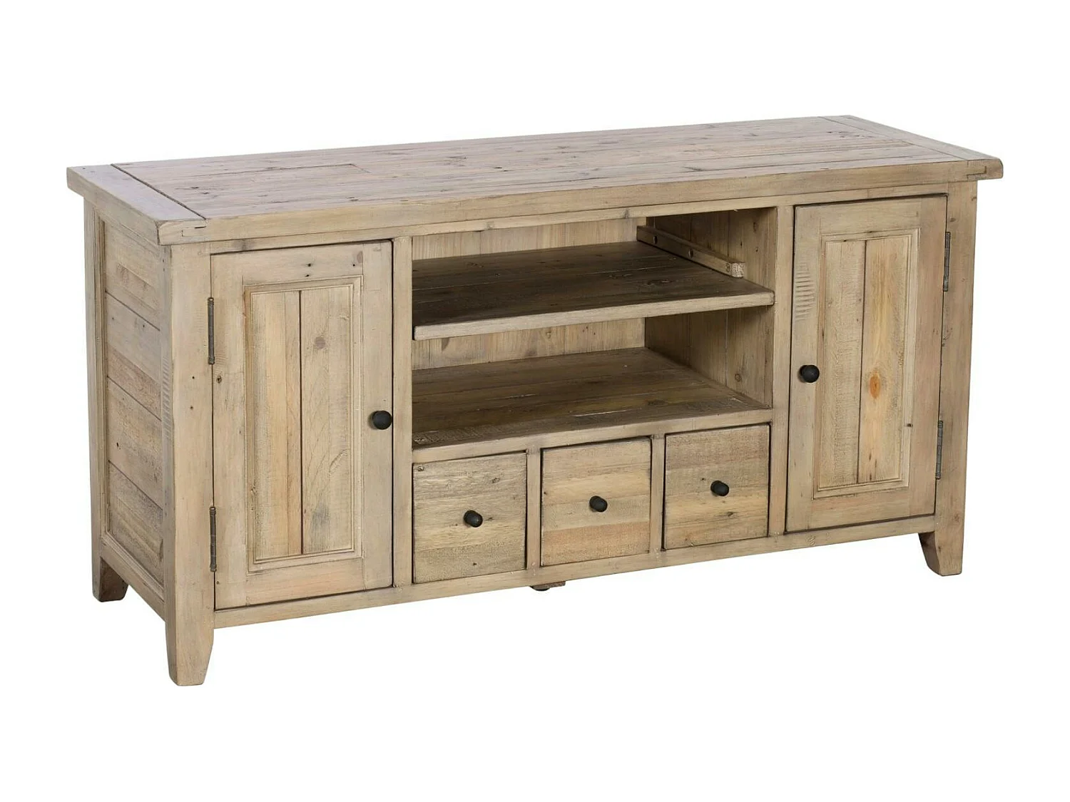 Meuble tv avec rangement bois recyclé clair SALERNE