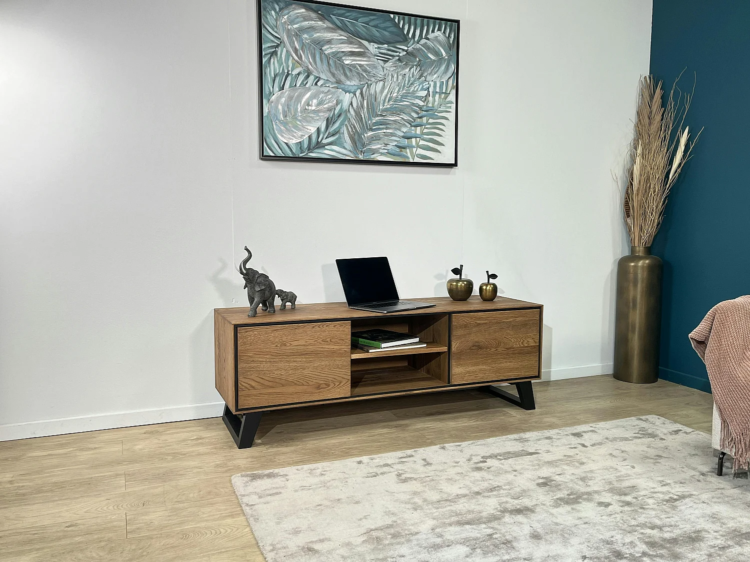 Meuble tv en bois de chêne brun et pieds obliques PALERME