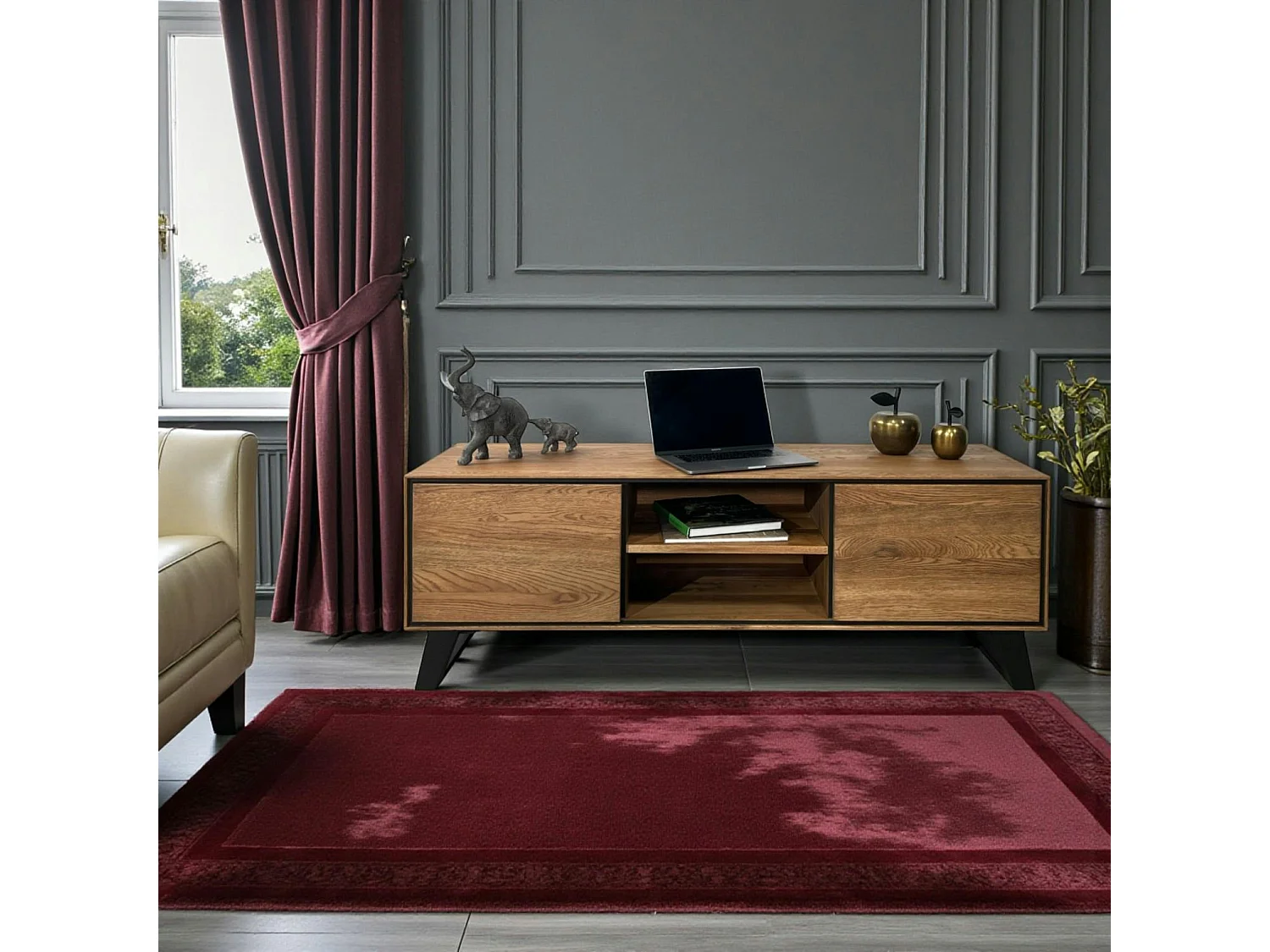 Meuble tv en bois de chêne brun et pieds obliques PALERME