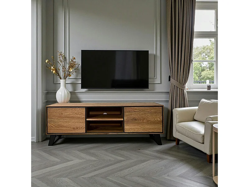 Meuble tv en bois de chêne brun et pieds obliques PALERME