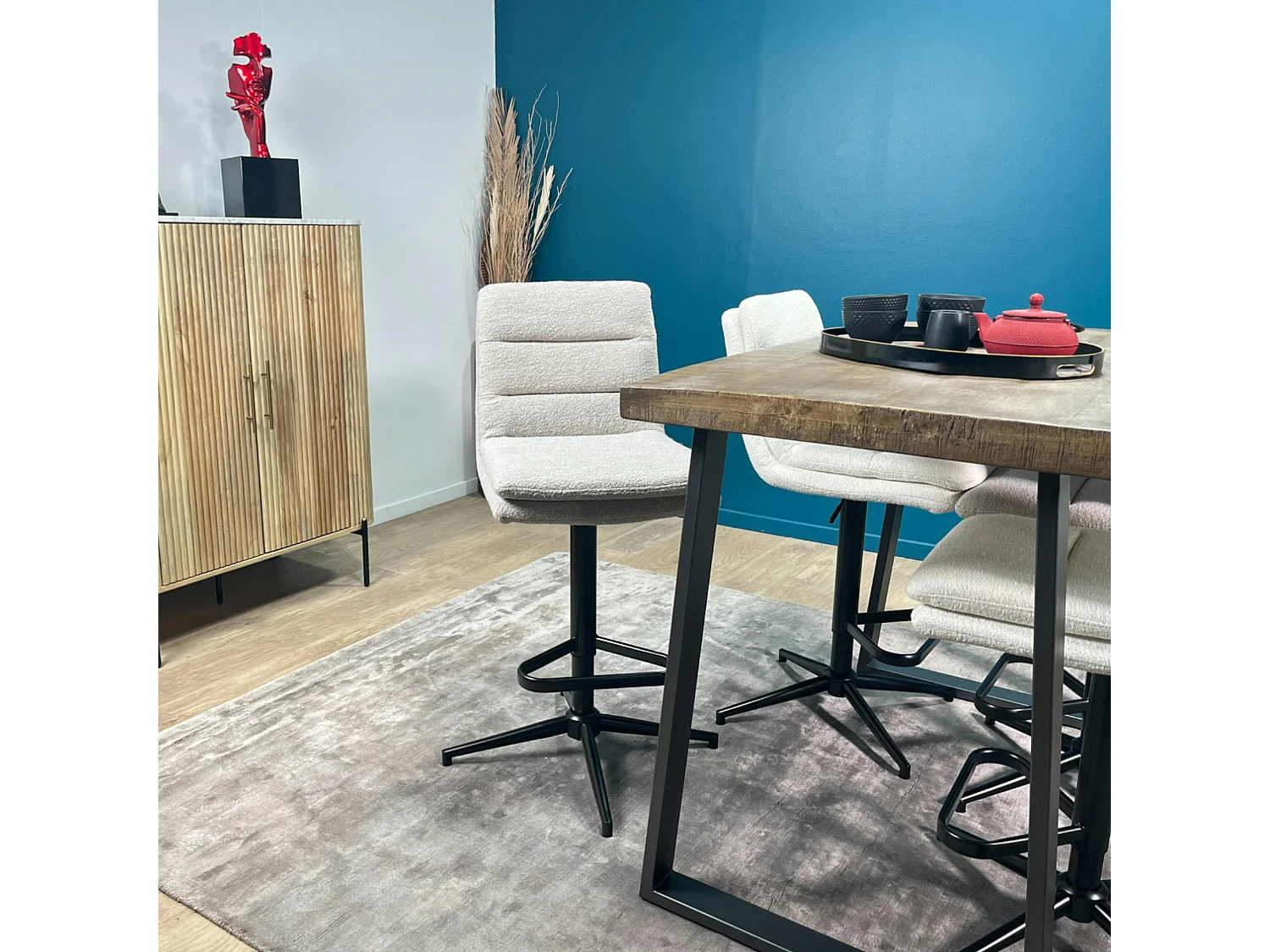 Chaise de bar tissu bouclettes sable réglable en hauteur (lot de 2) PALERME