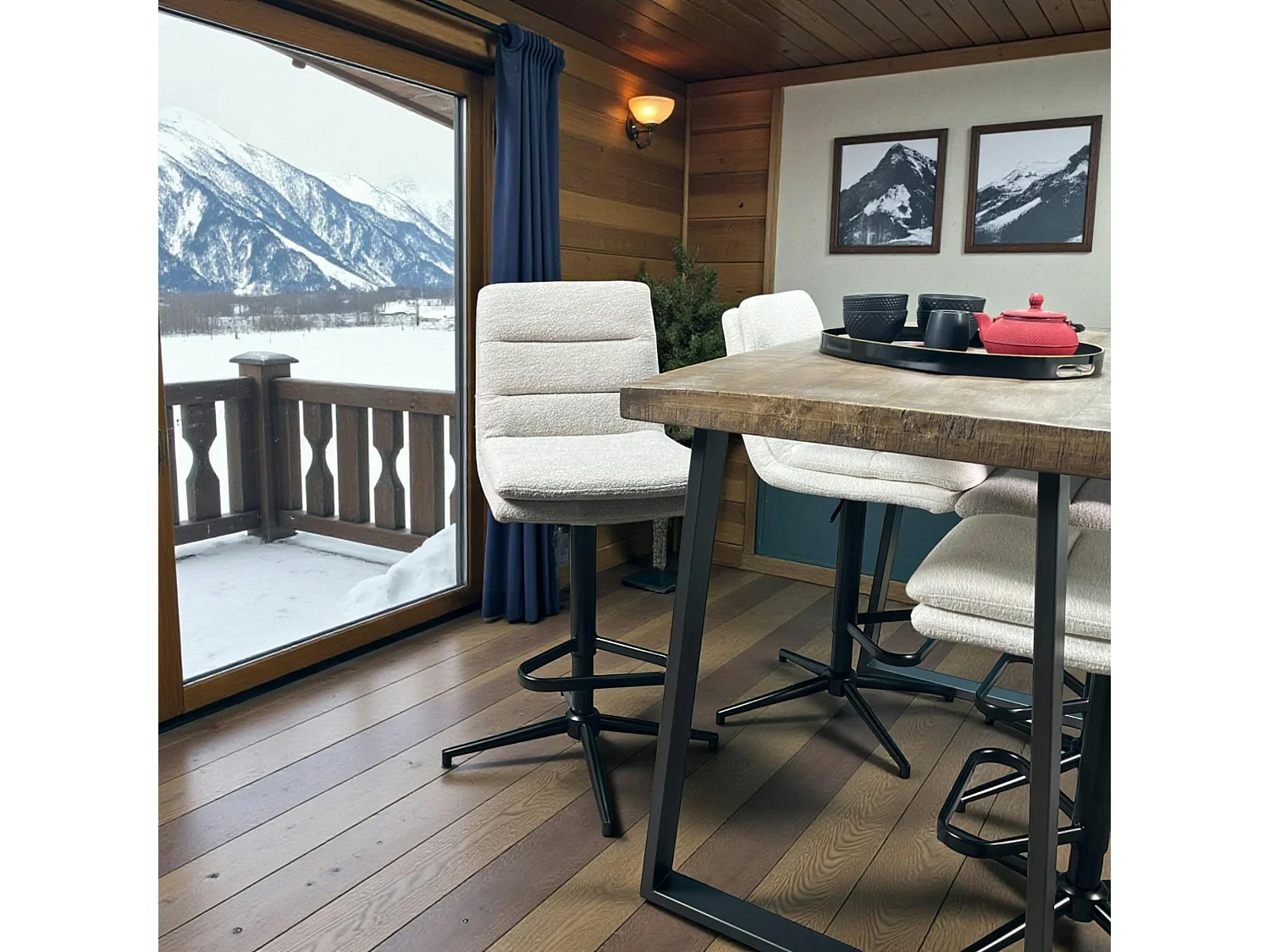 Chaise de bar tissu bouclettes sable réglable en hauteur (lot de 2) PALERME