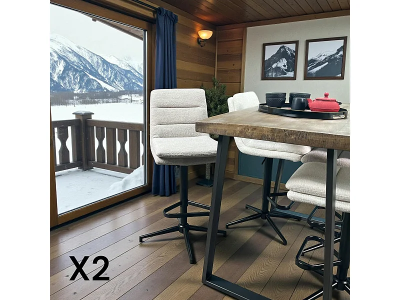 Chaise de bar tissu bouclettes sable réglable en hauteur (lot de 2) PALERME