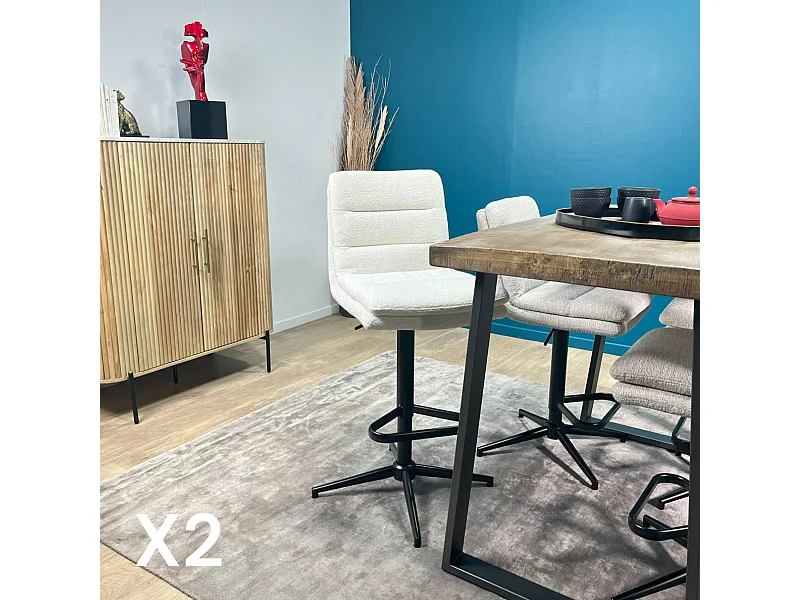 Chaise de bar en bouclettes blanches réglable en hauteur (lot de 2) PALERME