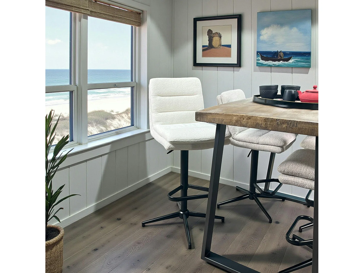 Chaise de bar en bouclettes blanches réglable en hauteur (lot de 2) PALERME