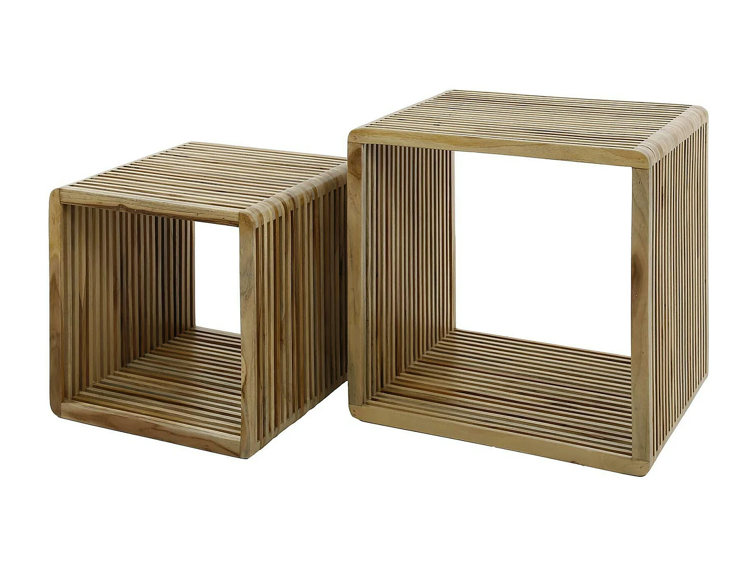 Table de salon en bois de teck recyclé avec rainures (lot de 2) MAYA