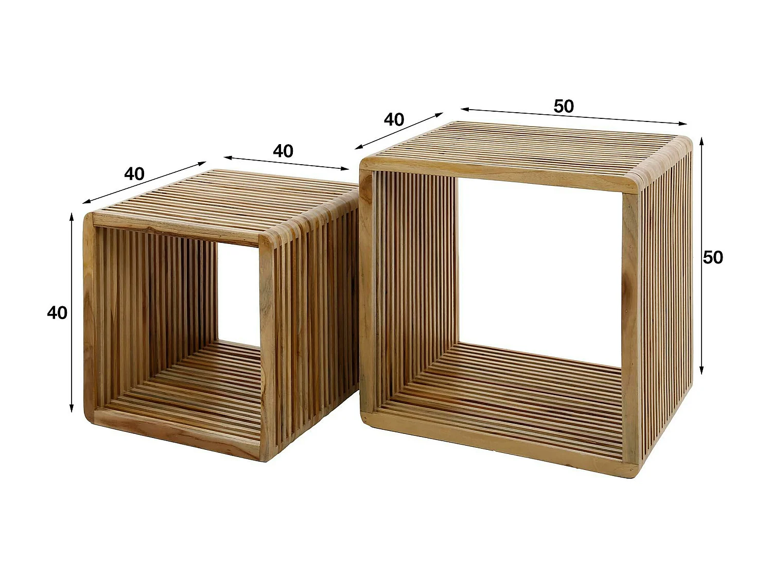 Table de salon en bois de teck recyclé avec rainures (lot de 2) MAYA