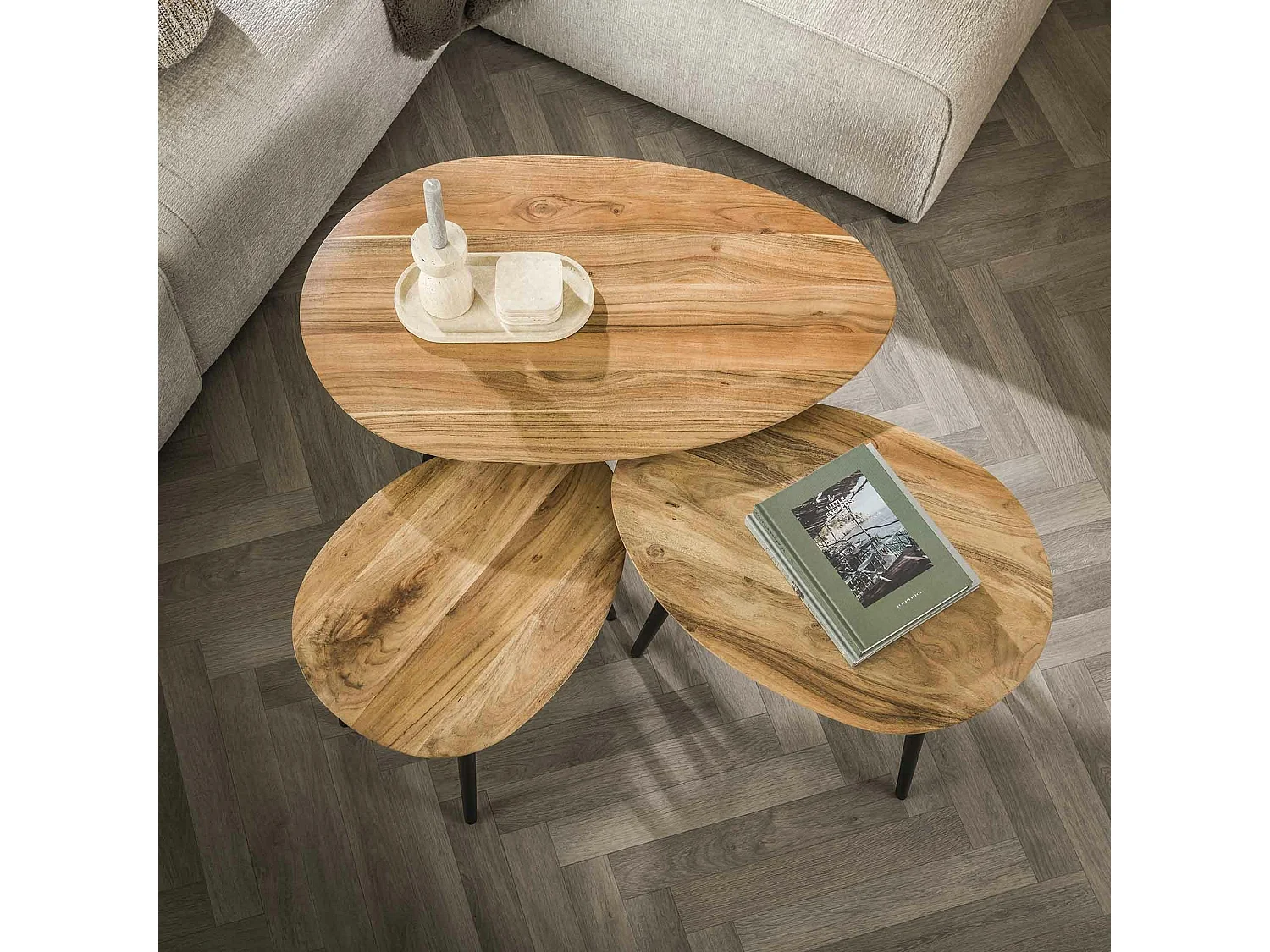 Table de salon en bois d'acacia forme organique (lot de 3) MELBOURNE