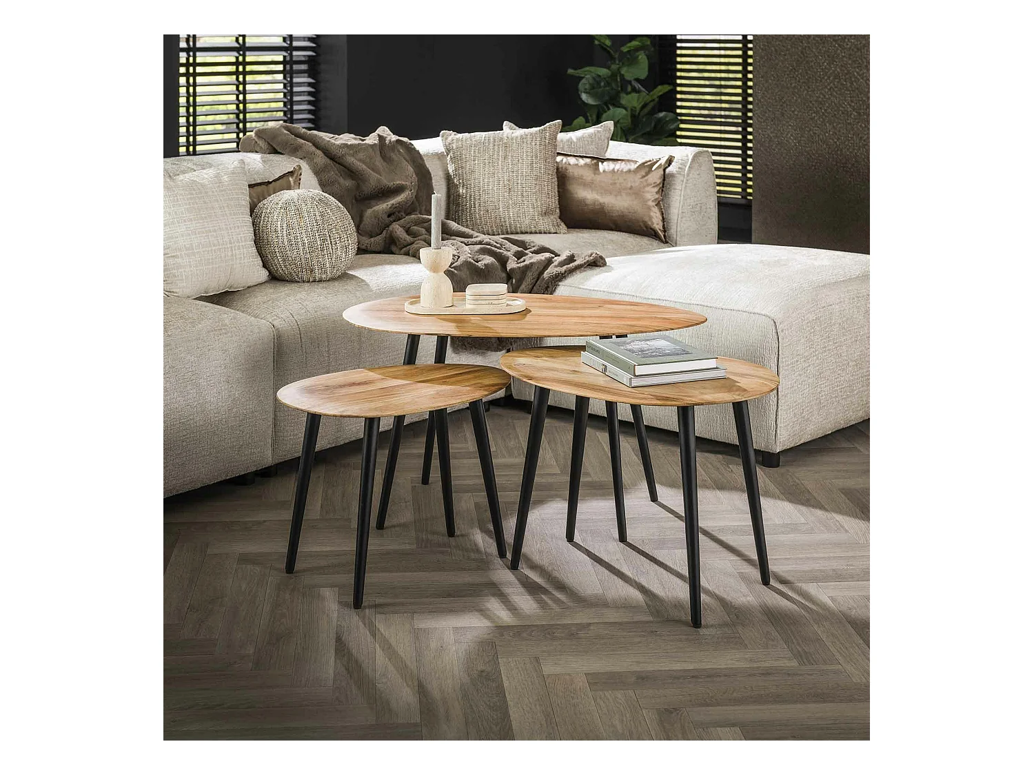 Table de salon en bois d'acacia forme organique (lot de 3) MELBOURNE